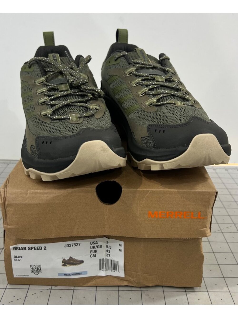 Merrell Men’s Moab Speed 2 Hiking Shoes Sz.  9 Olive Durable Trail Footwear New